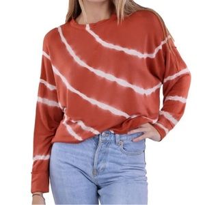 Anthropologie Maronie Orange and white tie dye striped long sleeve top